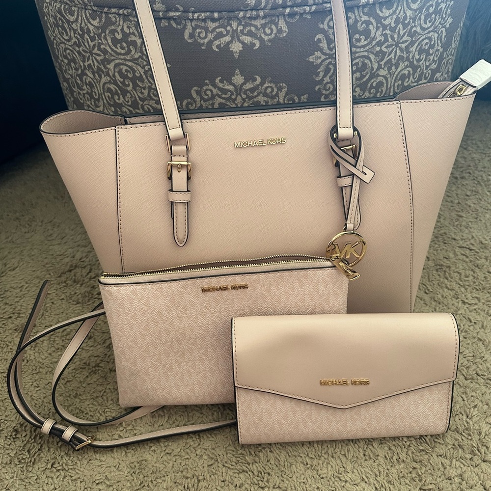 Michael Kors Blush Tote, Crossbody and Wallet Set